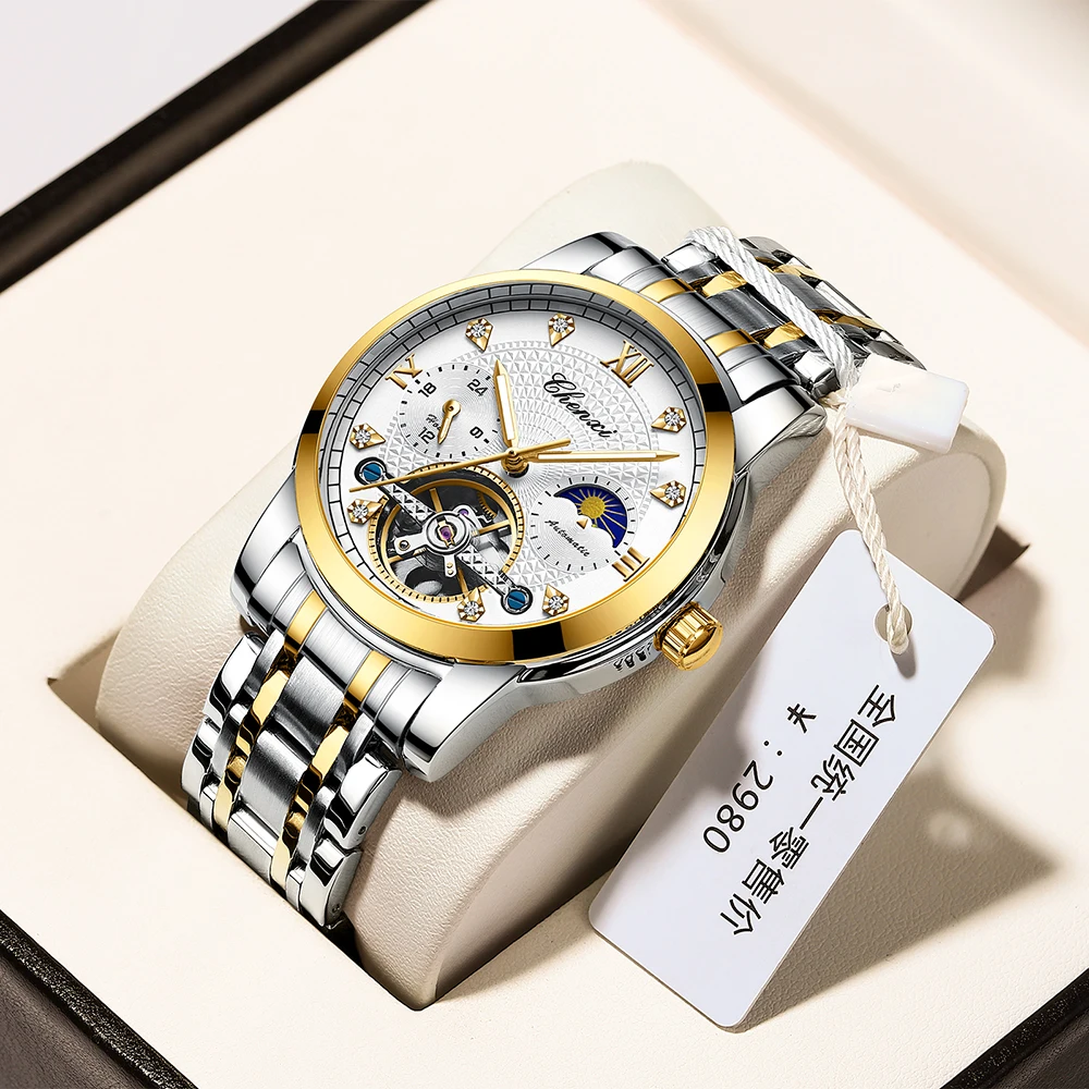 CHENXI Men Mechanical Watches Automatic Movement Watch for Men Stainless Steel Luxury Business Skeleton Clock Relogios Masculino