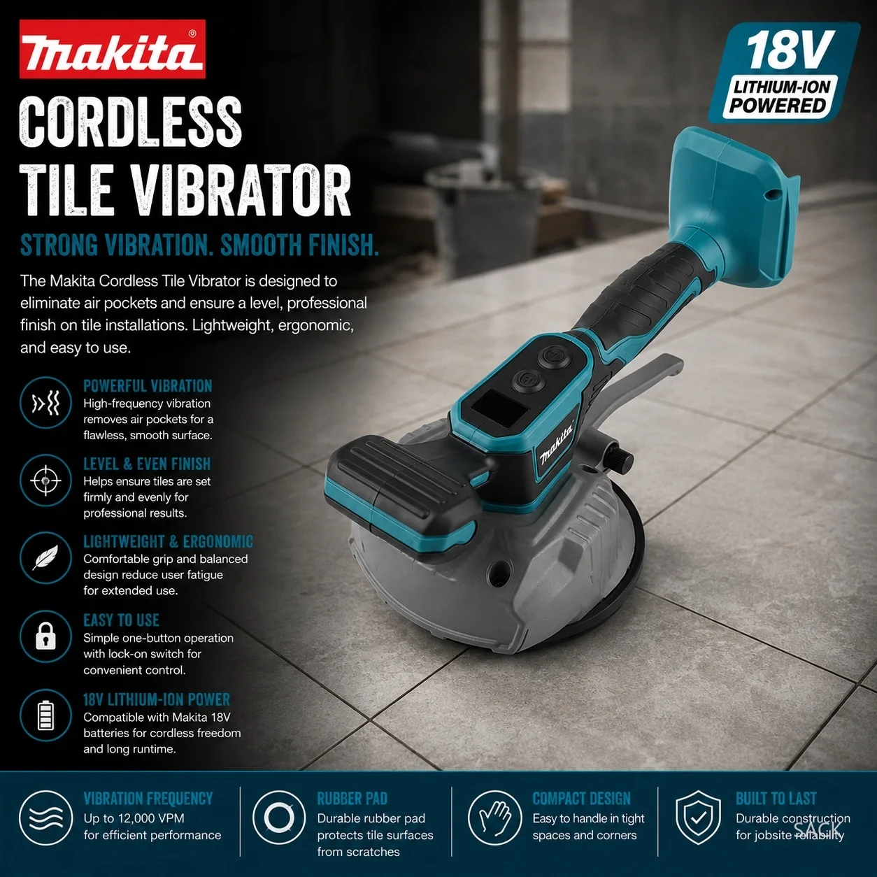 Makita M424 8 Speed Tile Laying Machine Tile Vibration Leveling Machine Cordless Tile Installation Tool for Makita 18V Battery