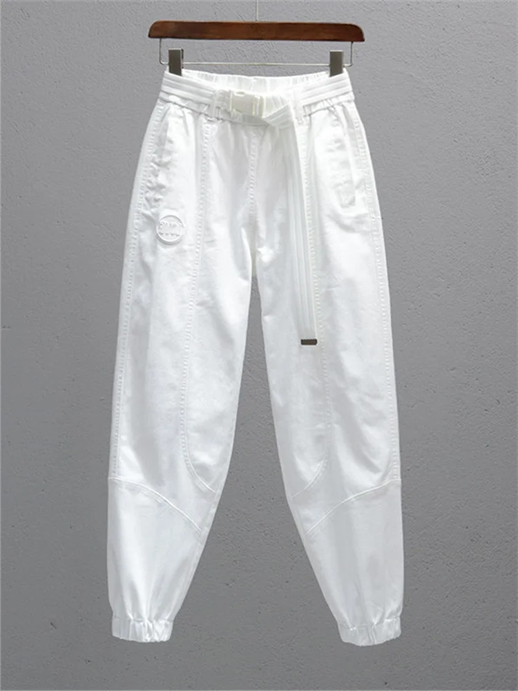 

Slimming White Casual Pants Women's Small Size Elastic Waist Harlan Carrot Pants Korean Style High Waist Summer Thin Model
