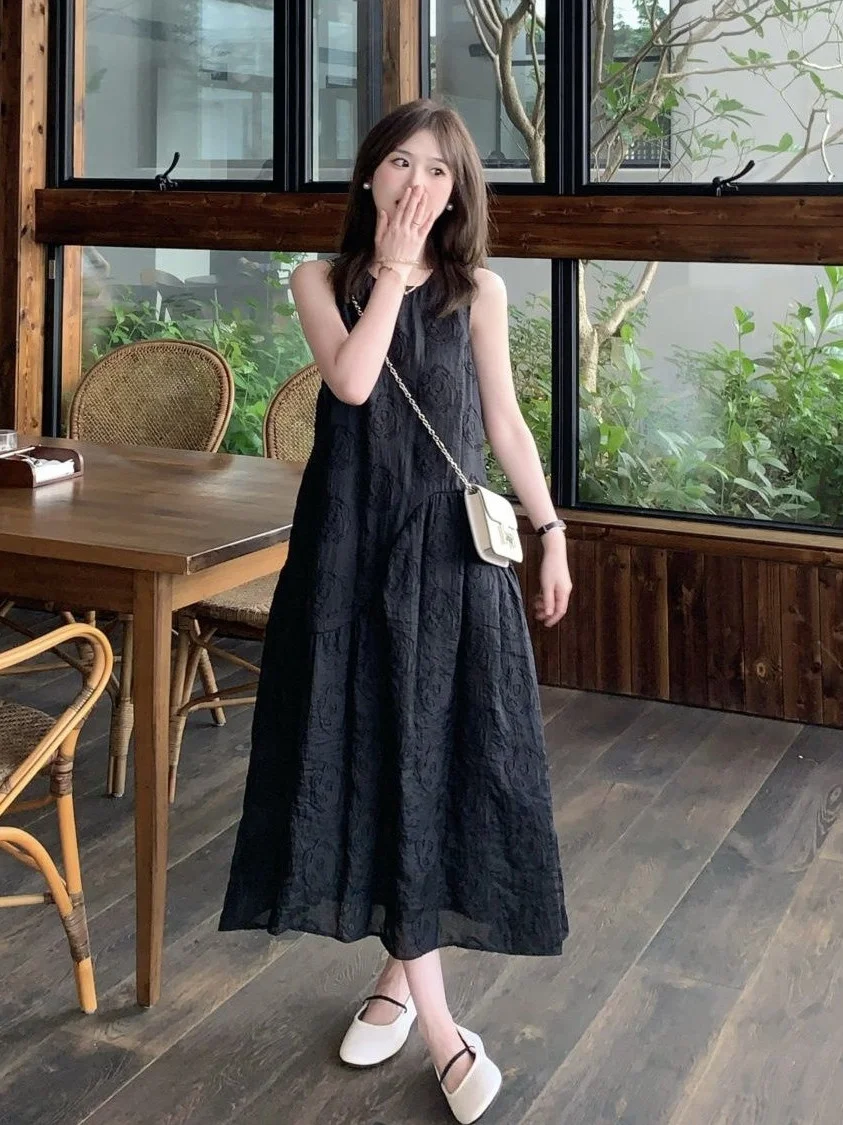 

plus Size 300 Pounds Summer Loose Floral Fairy Skirt Sleeveless Vest Dress High Waist A-Line Korean Style Commute Fashion