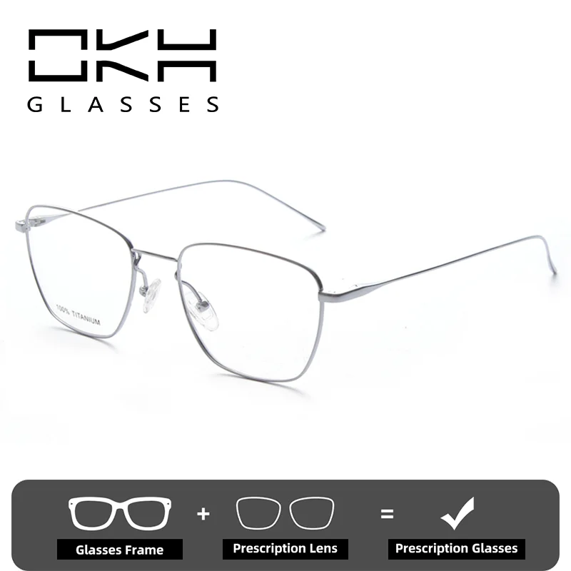 

OKH 100% Pure Titanium Spectacle Frame Rectangle Frame Myopia Glasses for Men Hyperopia Prescription Reading Glasses for Women