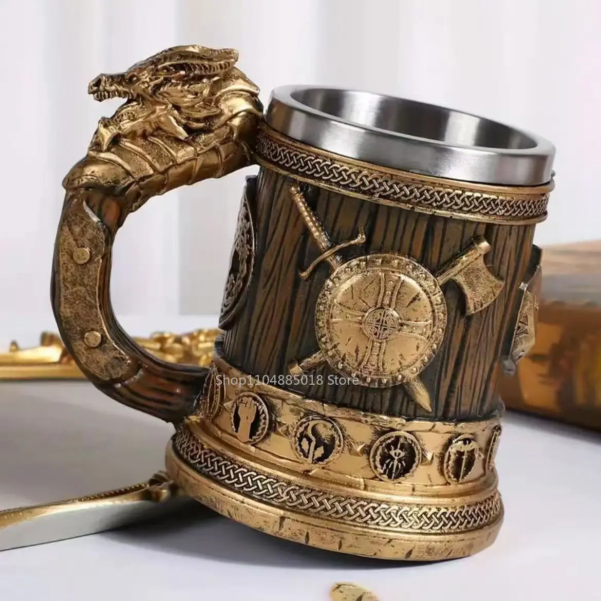 

Stainless Steel Home Beer Cup Relief Water Cup 3D Retro Personality Punk Dragon Head Mug Home Decoration Gift
