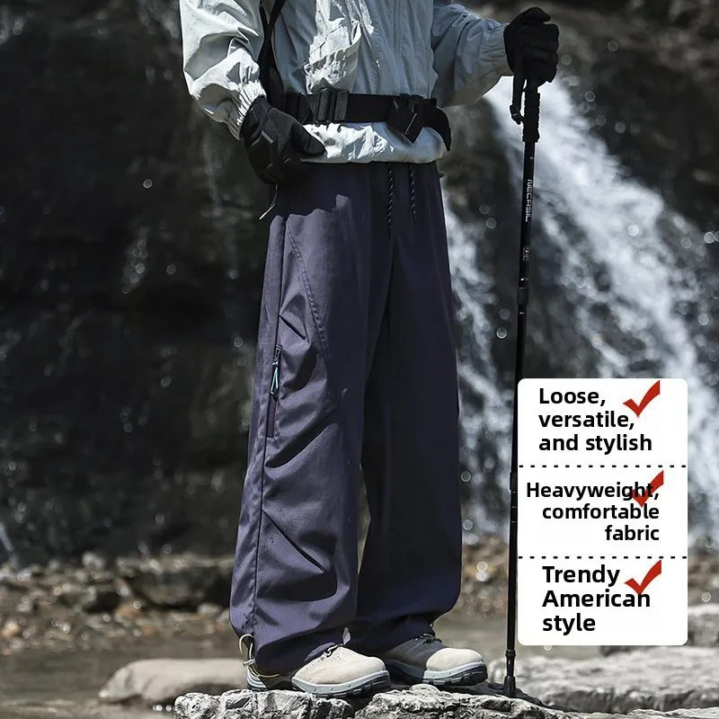 

Loose Casual Cargo Pants for Men Spring Autumn New Sle Outdoor Windproof Folded Design Comfortable Straight Leg Trousers
