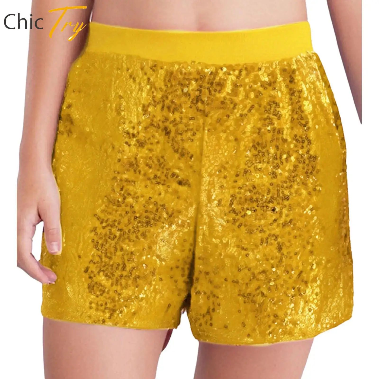 

Kids Fashion Dancewear Girl Hip Hop Jazz Dance School Stage Performance Party Costume Elastic Waistband Sparkling Sequins Shorts