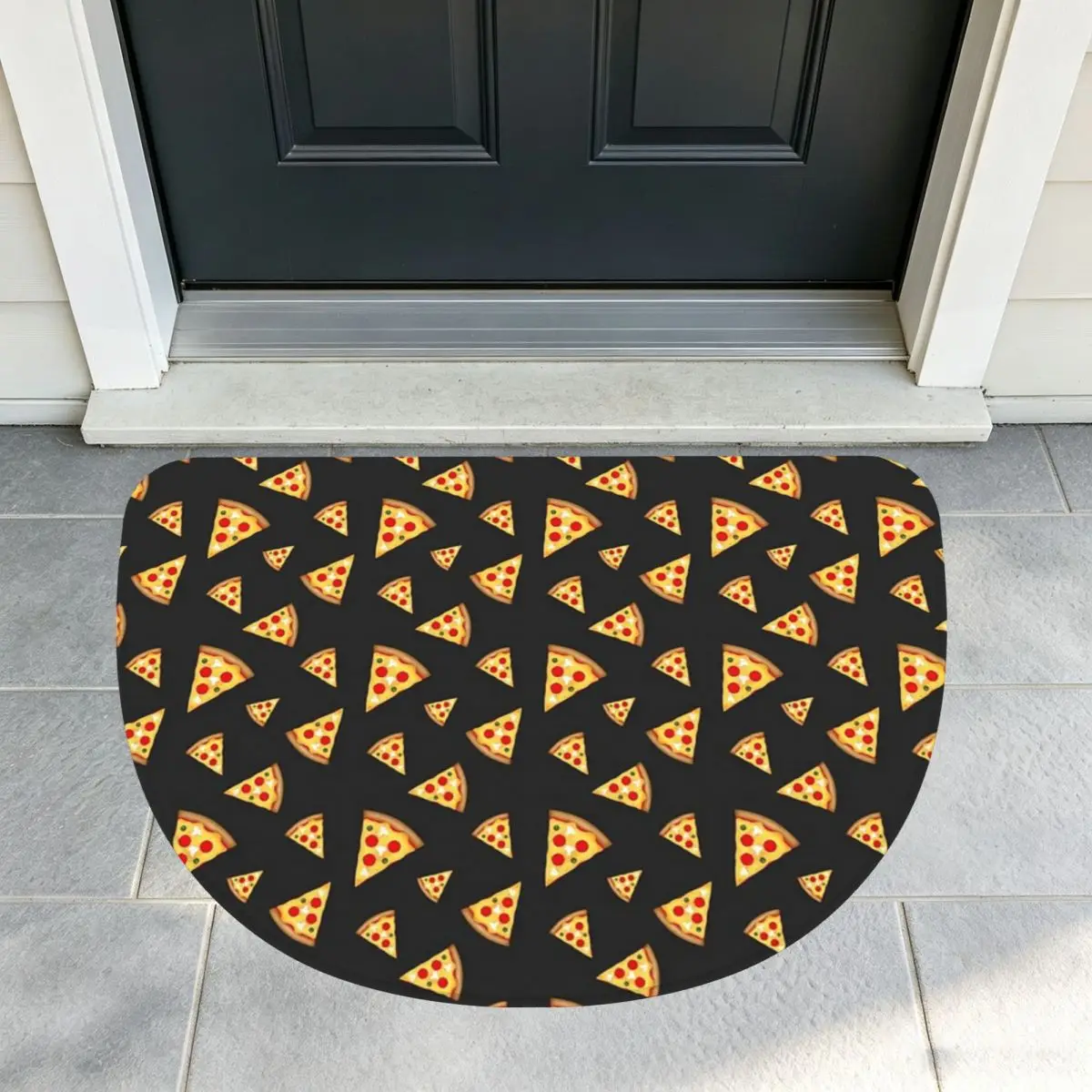 Cool And Fun Pizza Slices Pattern Socks58 Soft Flannel Half Round Doormat Non Slip Bathroom Mat Absorbent Floor Carpet