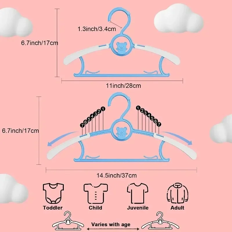 UNTIOR-Non-Slip Baby Clothes Hanger,cabides de armazenamento ajustáveis, bonito Kids Clothes Organizer, Baby Coats Rack