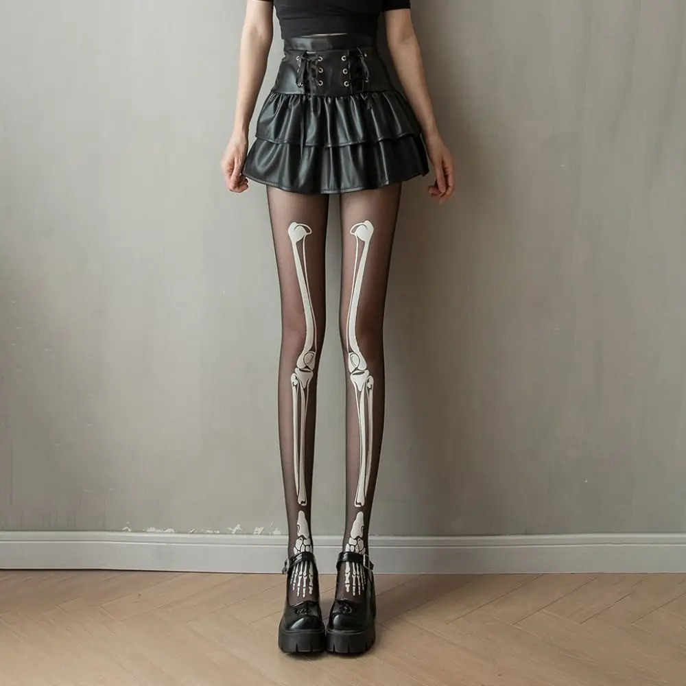 Seamless Glow in The Dark Luminous Pantyhose Butterfly Balck Printing Tights Heart Pattern Elastic Sexy Pantyhose Club