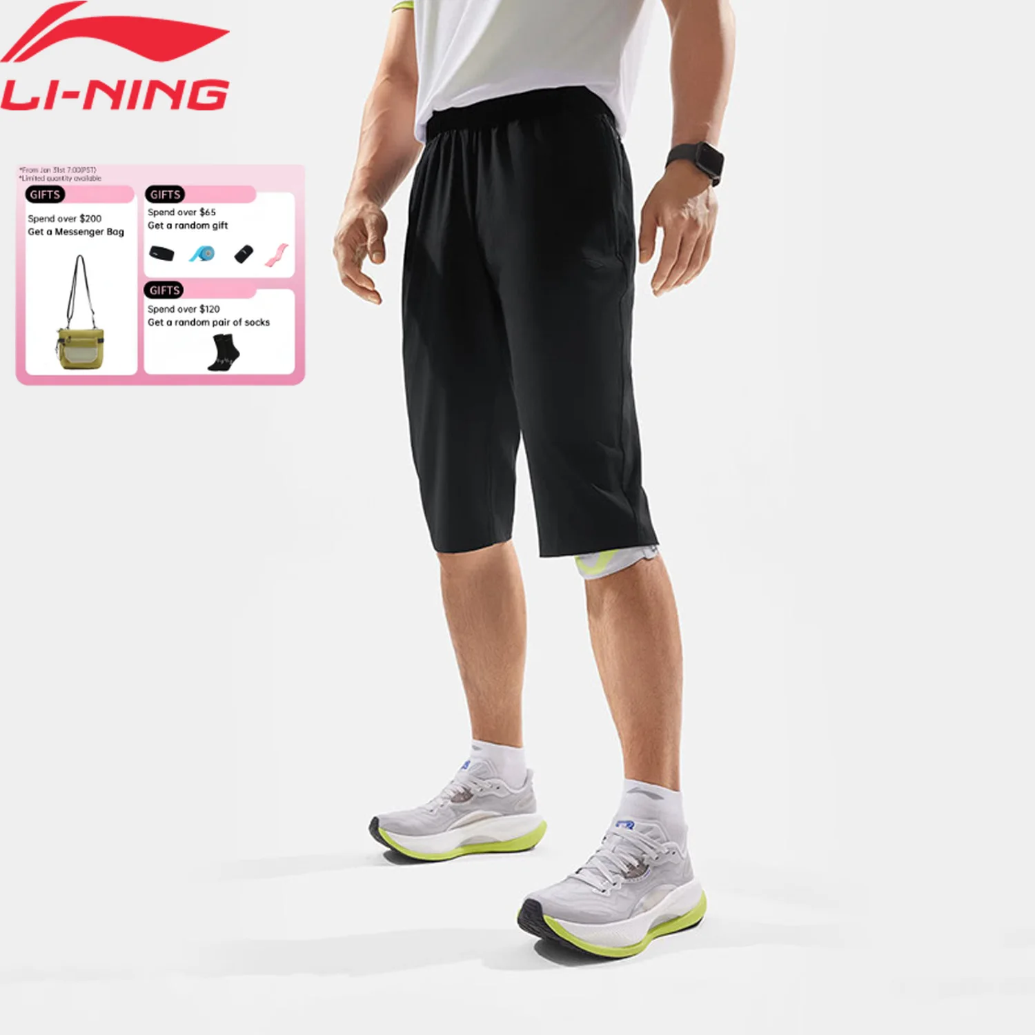 

Li-Ning Men's Training Shorts AT DRY ULTRA 86%Polyester 14%Elastane Regular Fit Comfortable LiNing Sports Bottoms AKQV005