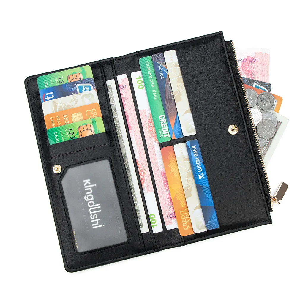 Women's Pebbled PU Leather Long Wallet with Heart Shaped Metal Charm and Zip Around Closure Card Holder for Daily Travel