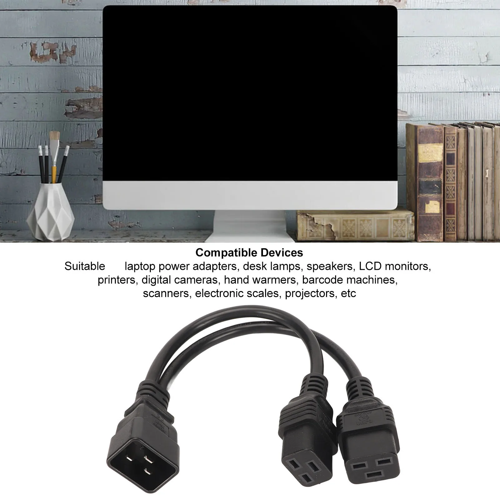 Y Splitter Power Cable Female To Male 12.6in Reinforced Design Dual IEC320 C19 To C20 Cord  for Printer for Desk Lamp