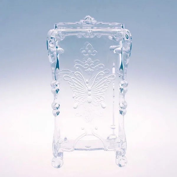 Butterfly Embossed Box Organizer Black Acrylic Cotton Pad Storage Holder Vintage Keeps Makeup Tidy Clean