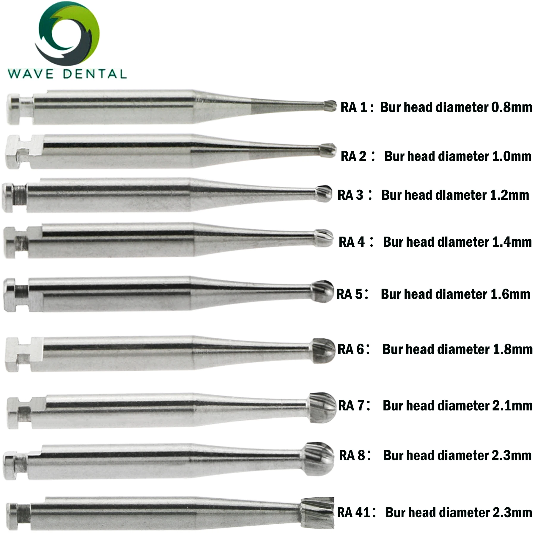 PRIMA WAVE Dental Burs Tungsten Carbide Burs Round Head RA Series Diameter 2.35mm For Low Speed Contra Angle Handpiece