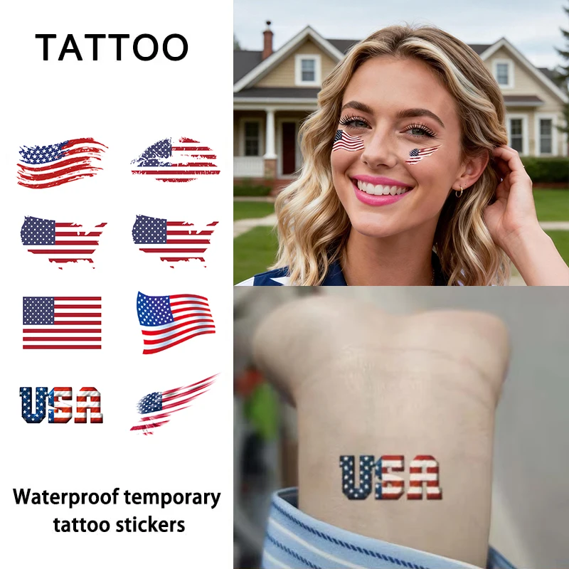 American Flag Temporary Tattoo Sticker, Long-lasting Waterproof, Realistic Non-reflective Fake Tattoo, for Men and Women