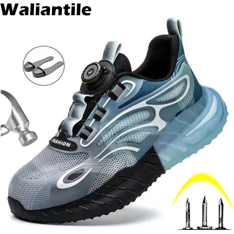 Waliantile New Men Safety Shoes Sneakers For Industrial Working Boots Male Puncture Proof Anti-smashing Lace Free Work Footwear