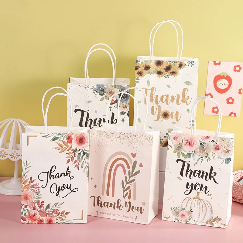 10 Stück/5 Stück Kraftpapiertüte Cartoon Rose Glücksgras Sonnenblumenverpackung Universaltasche Papiertüte Geschenktüte
