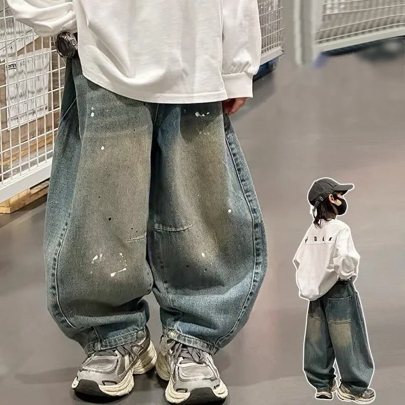 Frühling Herbst Neue Jungen-Jeans Babykleidung Elastischer Bund Lockerer Street-Style Hosen Kindermode-Hosen 3-10 Jahre