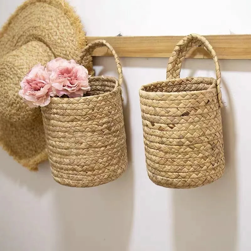 Seagrass Storage Baskets Set of 2,Hand Woven Basket Indoor Outdoor Storage Flower Cover Containers for Modern Home Decor Storage