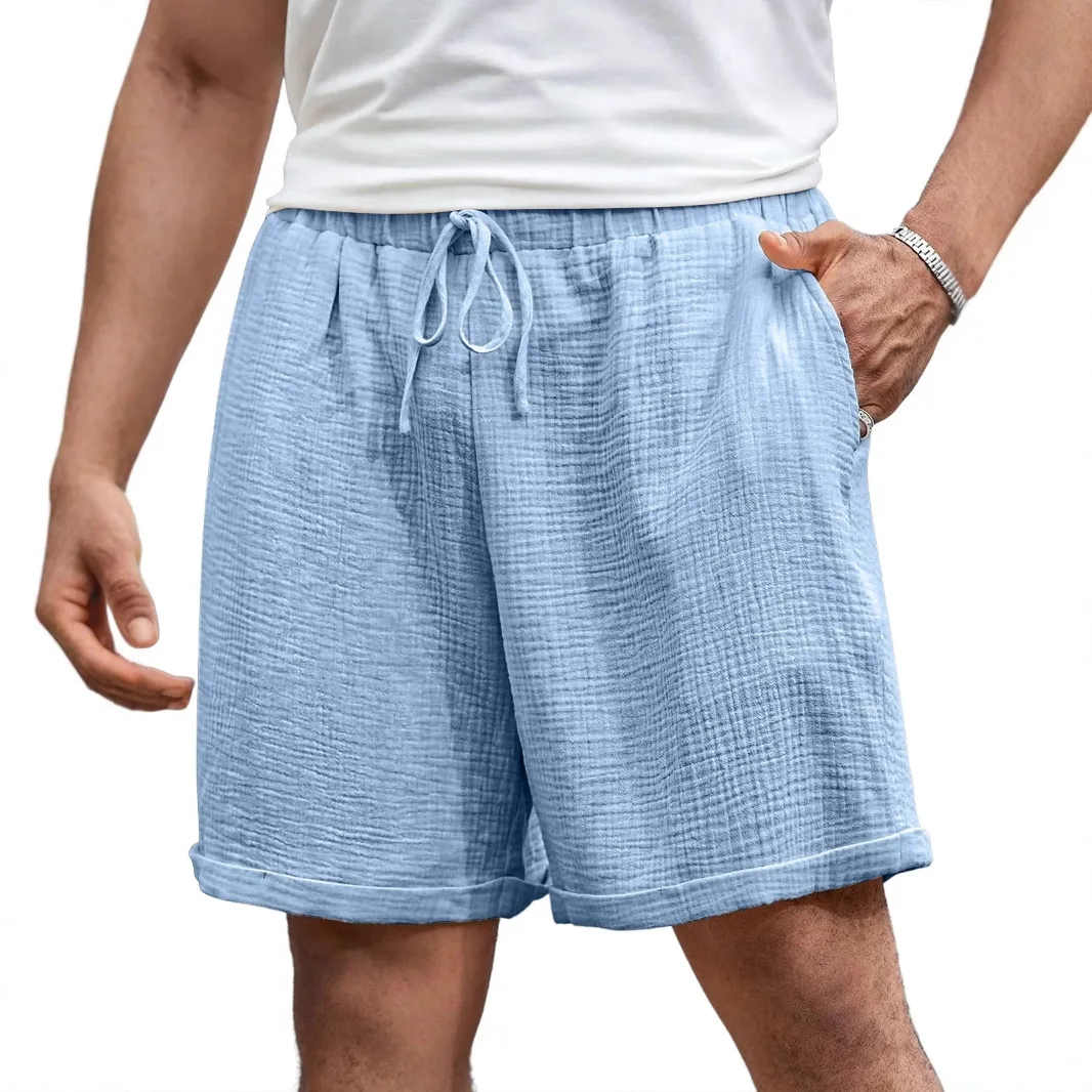 2026 European And American Cross-Border Double-Layer Washed Crepe Men's Casual With Side Pockets Summer Cool Five-Point Shorts
