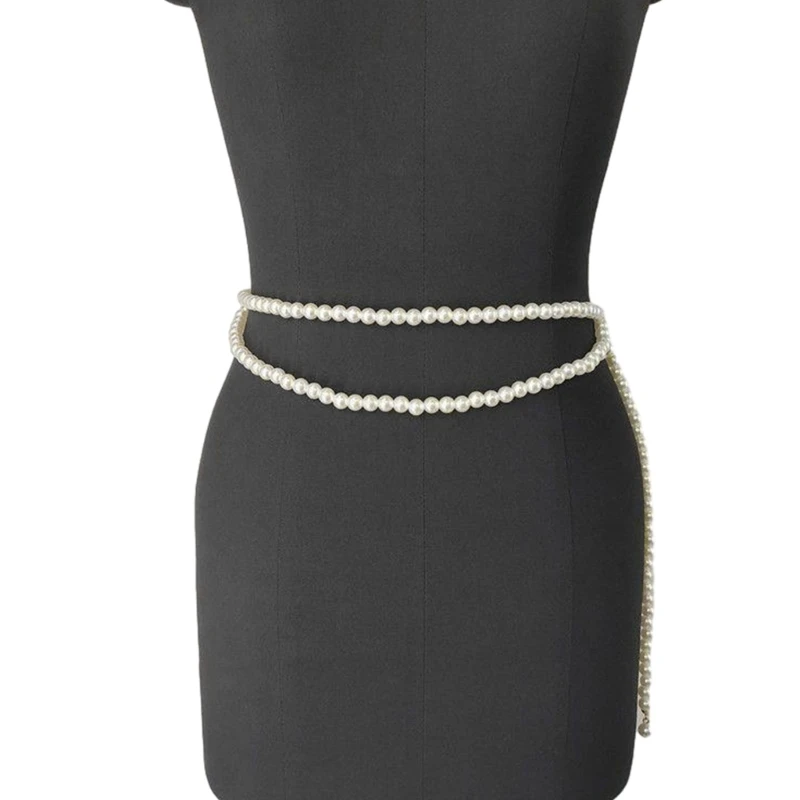

Women Imitation Pearls Waist Belt Elegant Waistband for Party Club Street Dance Music Festival Jeans Dress Belt Body Jewelry