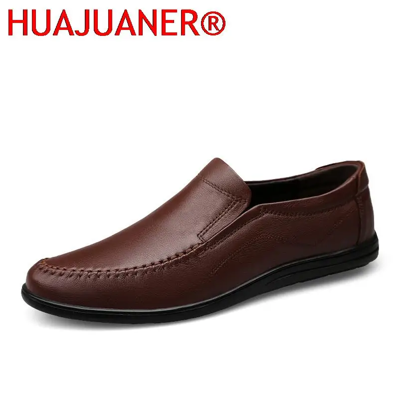 

Brown Top Quality Man Slip On Flats Casual Genuine Leather Shoes Men Loafers Moccasins Breathable Luxury Brand Driving Shoes Man