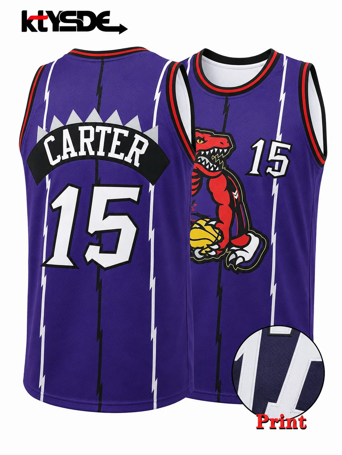 2026 hot selling retro Carter 15 Raptor purple lightning print jersey street wear fan basketball vest