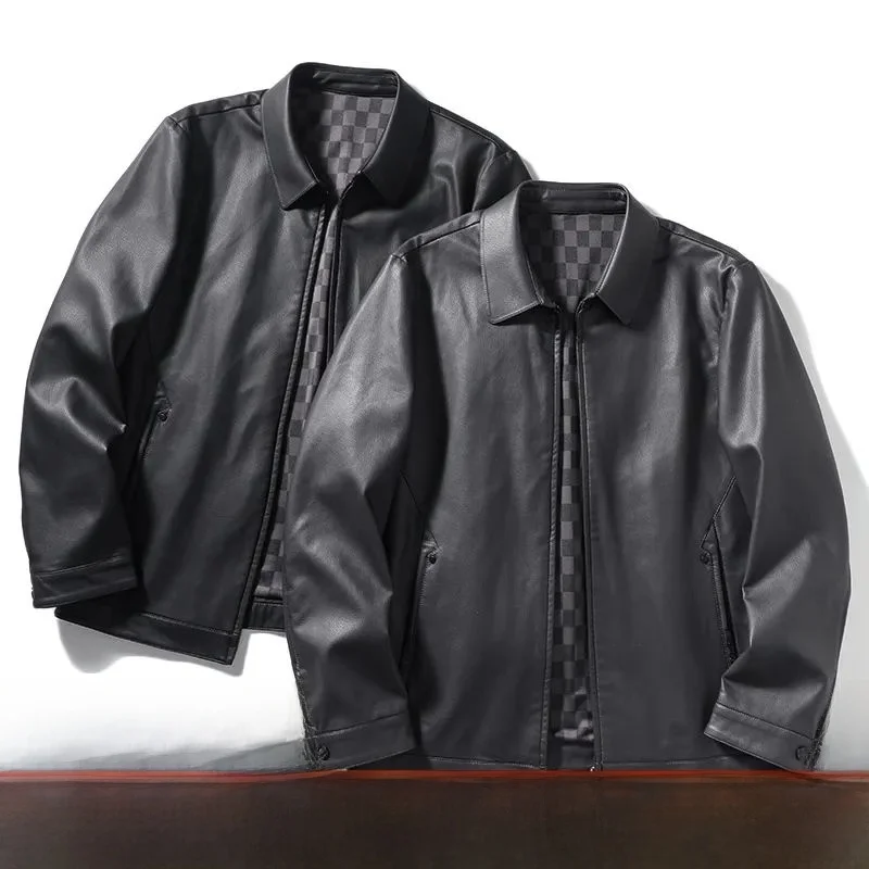 

Busin Commuter Leather Jaet Men's Stand Fit Pure Color Long Sve Windproof Zipper Closure PU Leather New Autumn Arr...