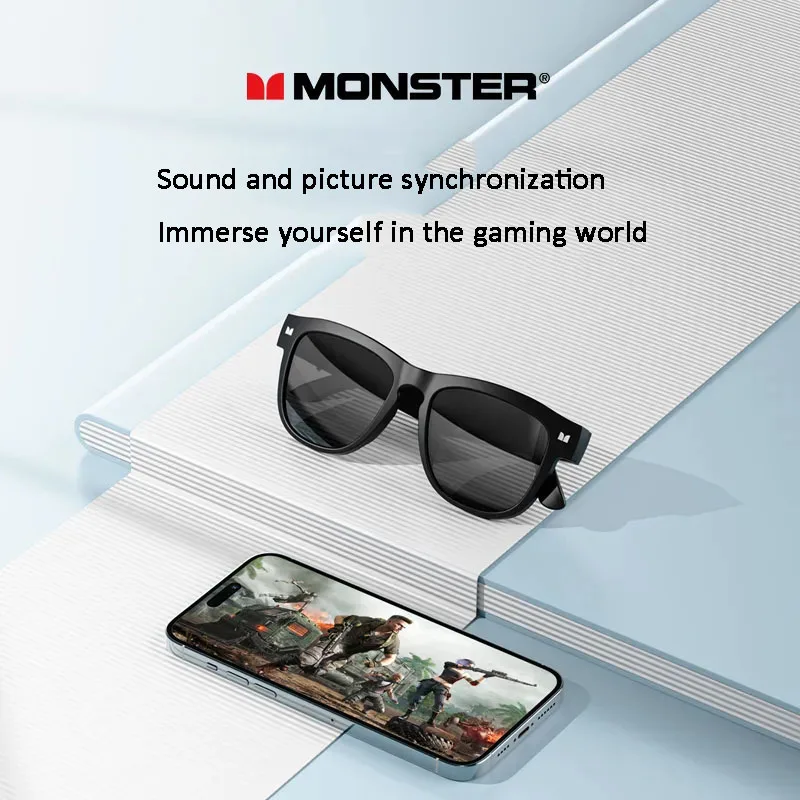 MONSTER S-01 Lunettes intelligentes Écouteurs Bluetooth Sans fil Musique Jeu Lunettes de soleil Technologie anti-lumière bleue Lunettes de soleil Casque