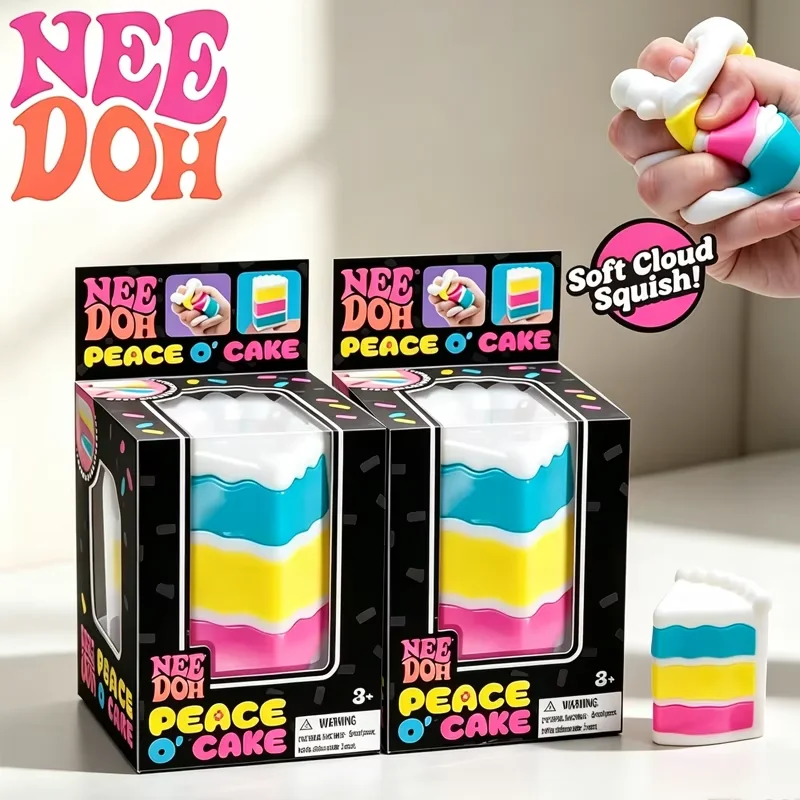 Needoh Peace O' Cake Slice Fidget Toy TPR Squeeze Stress Relief Squishy Anti‑Anxiety Sensory Play For Office Daily Decompression