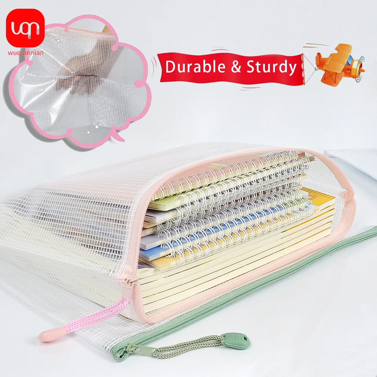 8pcs mesh zipper transparent archive bag, large capacity student supplies zipper bag, office book archive test paper archive bag