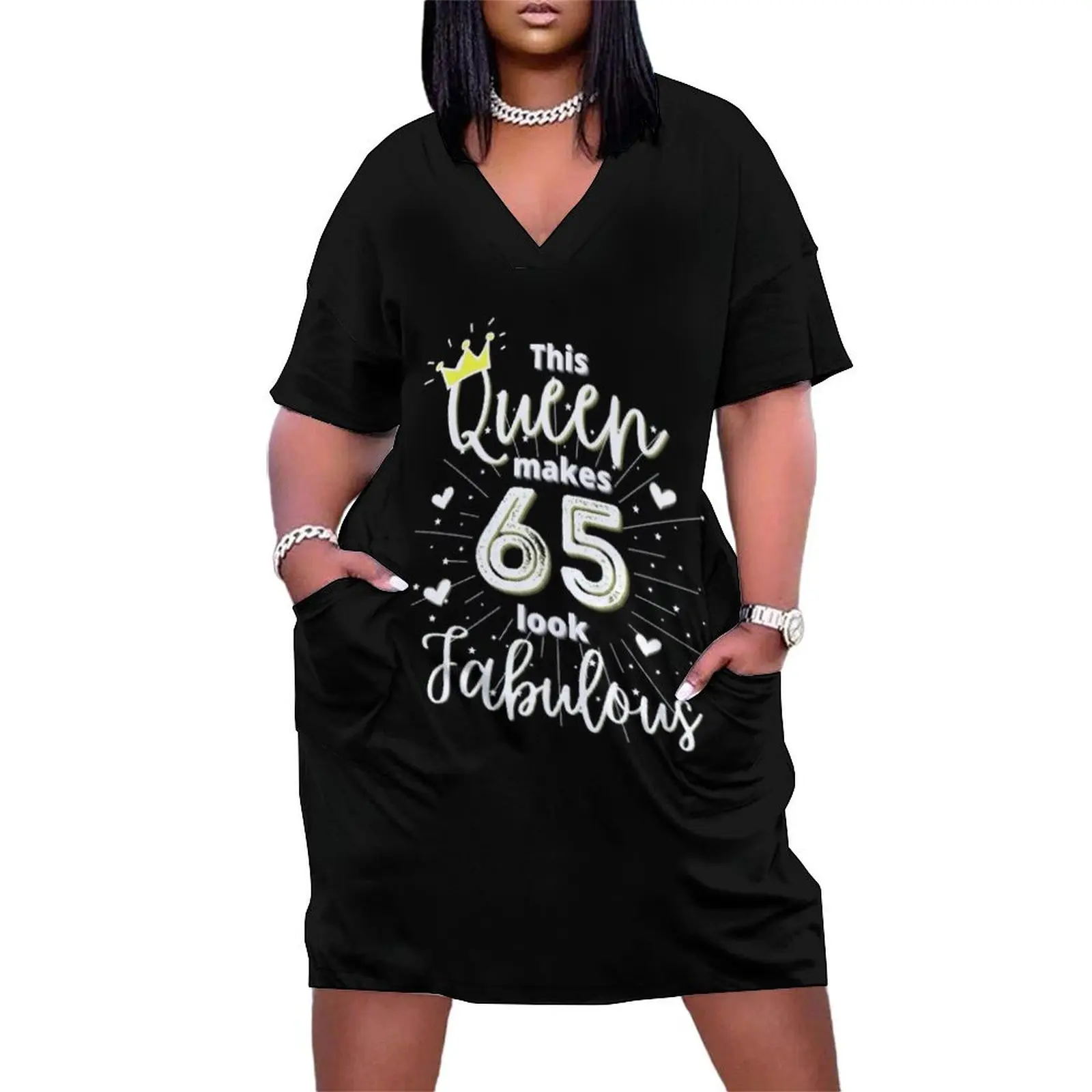 

Queens Are Born-This Queen Makes 65 Look Fabulous-Happy Birthday-65th Birthday-Queens are born in July Loose Pocket Dress