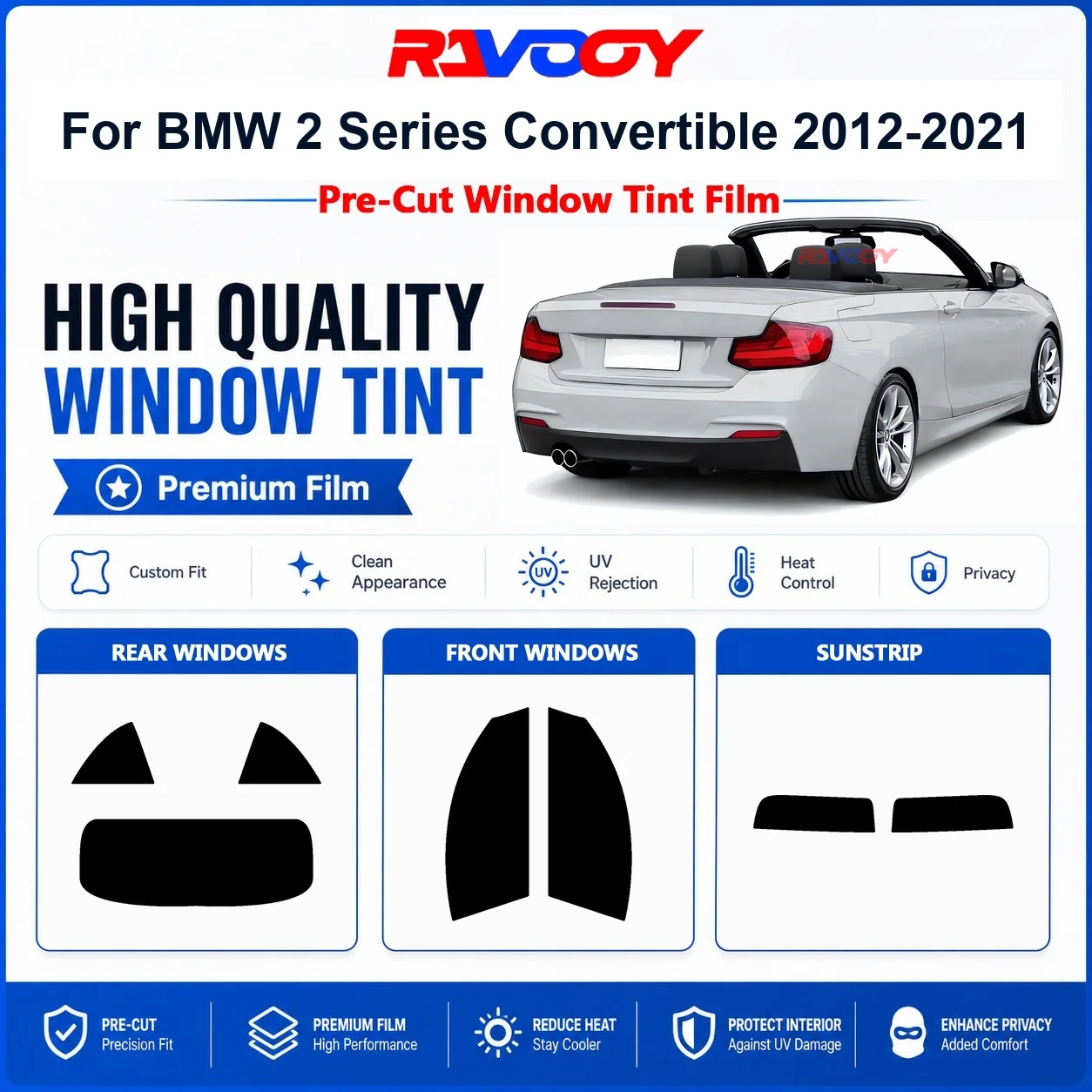 Premium Pre-Cut Window Tint For BMW 2 Series Convertible 2012-2021 Front & Rear Windows UV Heat Rejection Privacy Film