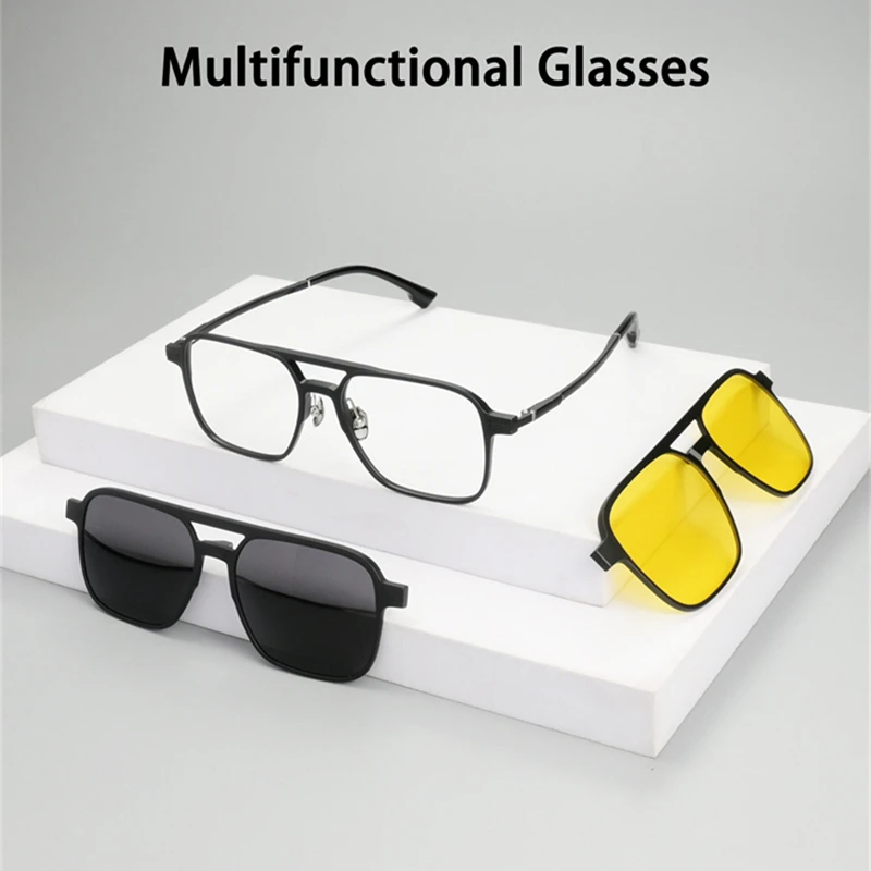 KOCOLIOR Magnetic Clip on Glasses Women Driving Polarised Polygonal Optical Myopia Eyewear Men Custom Prescription Glasses Frame