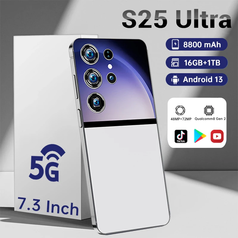 2024 Original S25 Ultra SmartPhone 4G/5G Network Cellphone 7.3 HD Android Mobile Phones Dual Sim Card 16GB+1TB 8800mAh Celulares