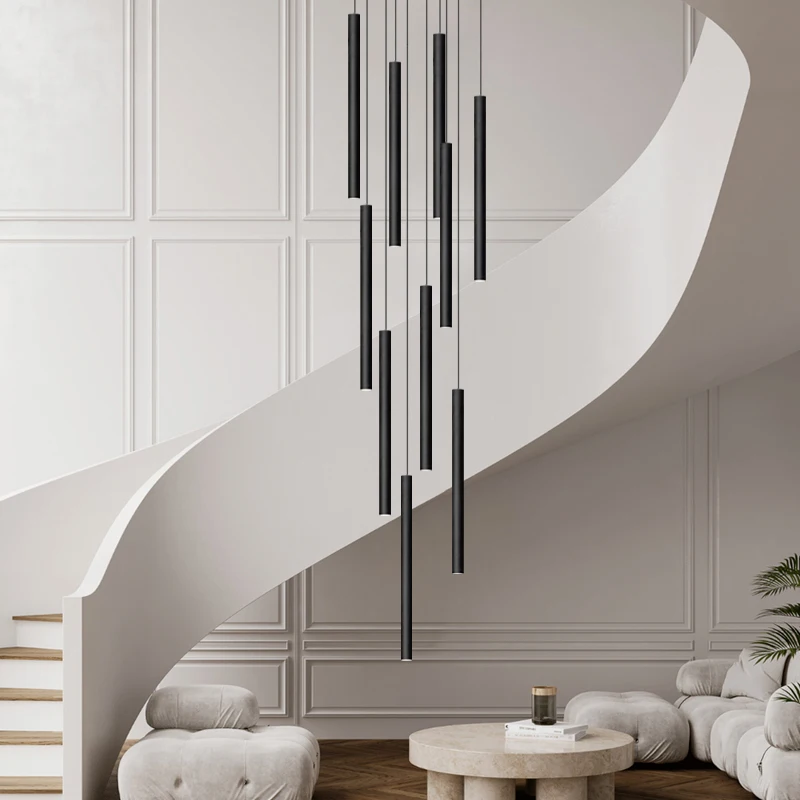 Cylindryczny nowoczesny wisiorek długa rurka kabel lampa wisząca lampa do salonu designerska lampa Penthouse Led na schody żyrandol