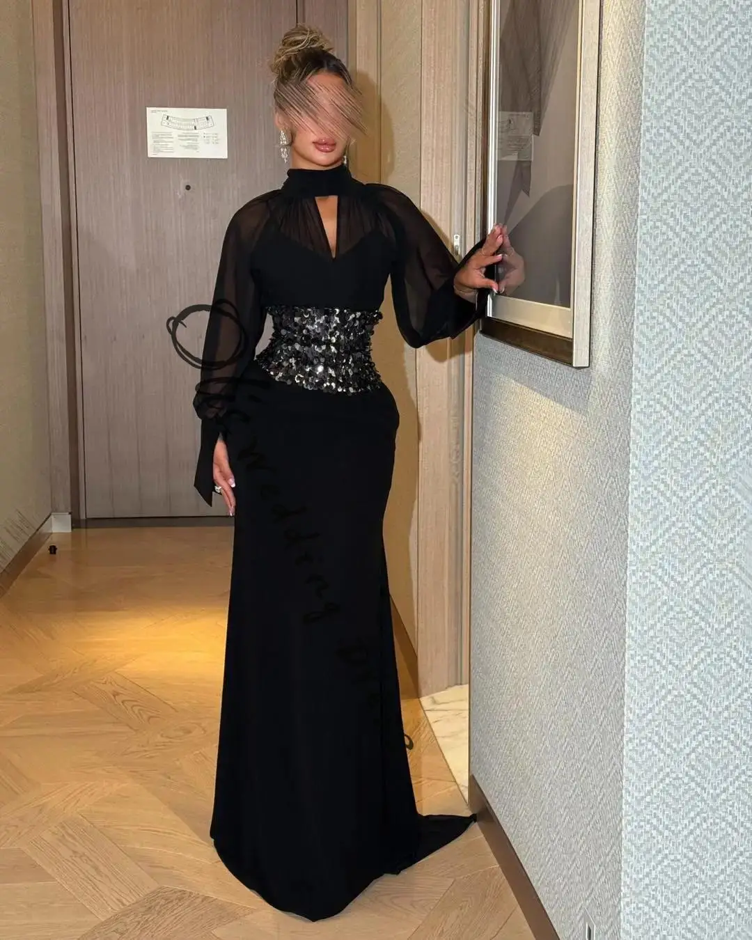 

customized Vintage Long Sleeves Prom Dresses High Neck Floor Length Beadings Party Gowns Evening Dresses