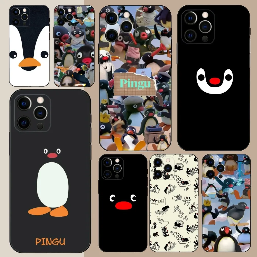 P-Pingu Cartoon Phone Case For Apple iPhone 15,14,13,12,11,Pro,X,XS,Max,XR,Plus,Mini Soft Black Cover