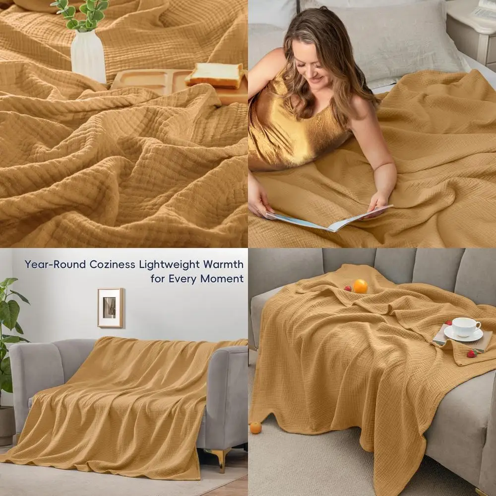 

King Size 100% Cotton Muslin Blanket, 108x90, 4-Layer Breathable Gauze Throw, Soft Minimalist Cover for Bed, Couch, Camping, and