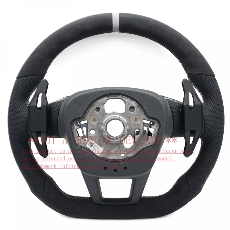 For Audi Steering Wheel Horn Cover A6 C8 S Suede Perforated Grey Line Grey Center Mark Heated Hands Off Module Shell