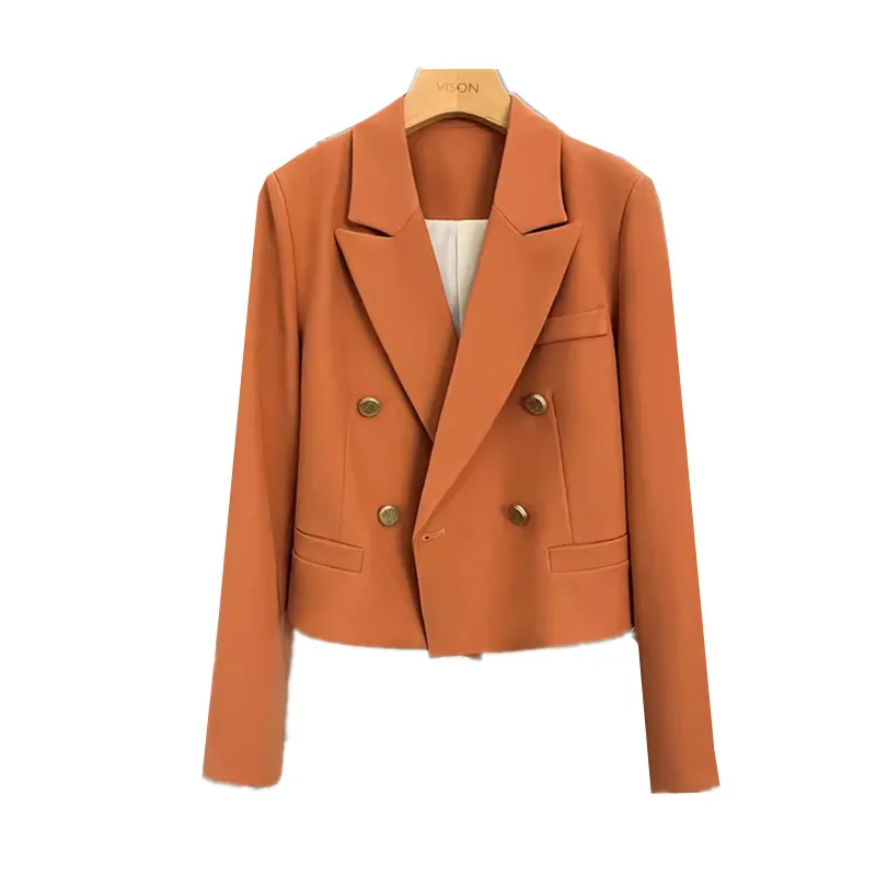 Short Suit Jacket Women Spring Autumn New Korean Fashion Double-Breasted Patchwork Blazer Coat Female Straight Outwear Tide W424