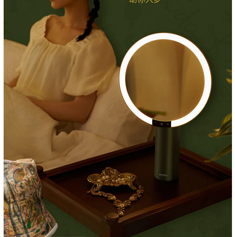 AMIRO Light Seeking Makeup Mirror LED with Light O Series Small Black Mirror Dormitory Desktop Dressing Mirror