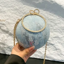 Luxury Designer Women Top Handle Ball Box Bags Chain Handbags Glitter Crystal Blue Crossbody Bags Evening Clutch Coin Wallet