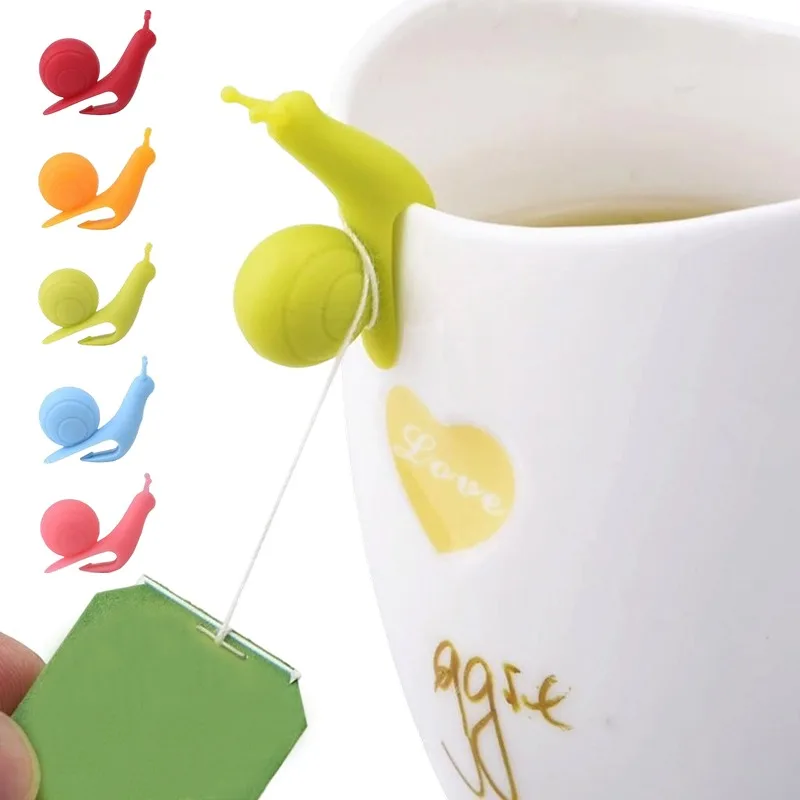 

Adorable Snail Design Tea Bag Holder Safe BPA Free Silicone Colorful Set Easy Use Clip on Cup for Adults Kids Tea Time Fun Gifts