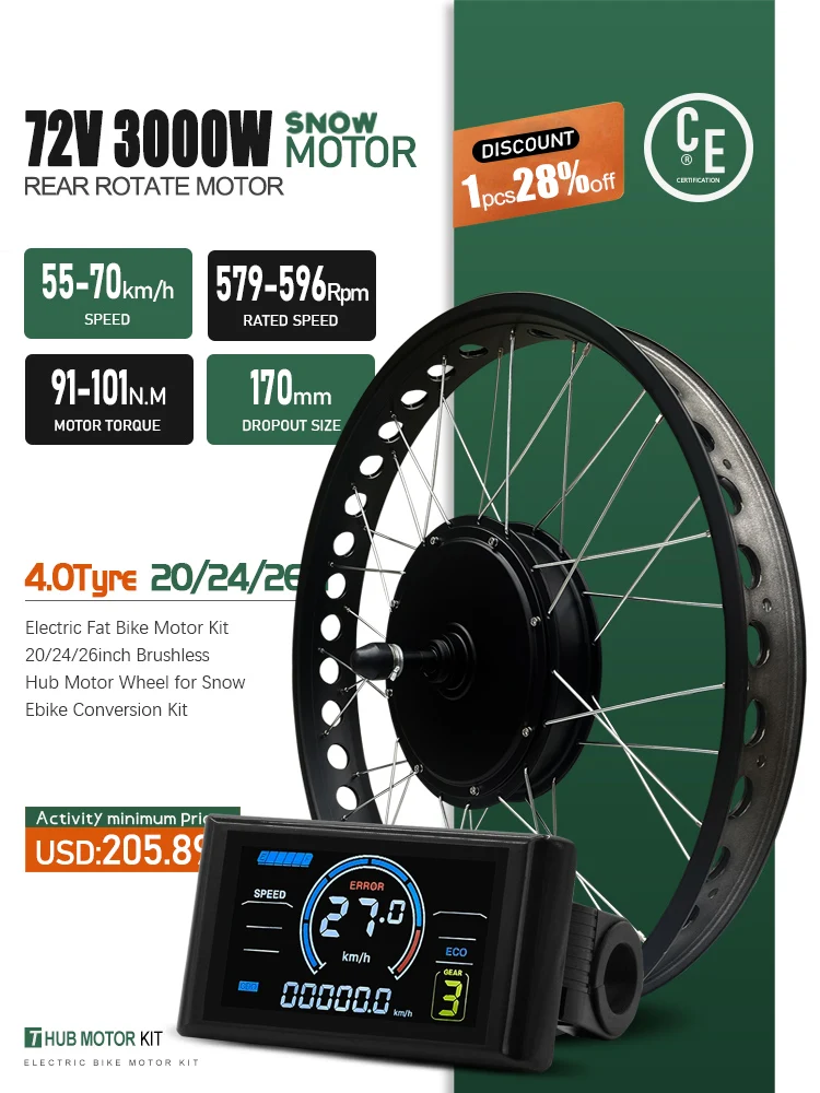 AliExpress KUNTENG E-BIKE 72V 3000W Electric Bike Conversion Kit 20 24 26inch 4.0 Tyre Brushless Rear Hub Motor Wheel for ebike Fat Tire Conversion Kit