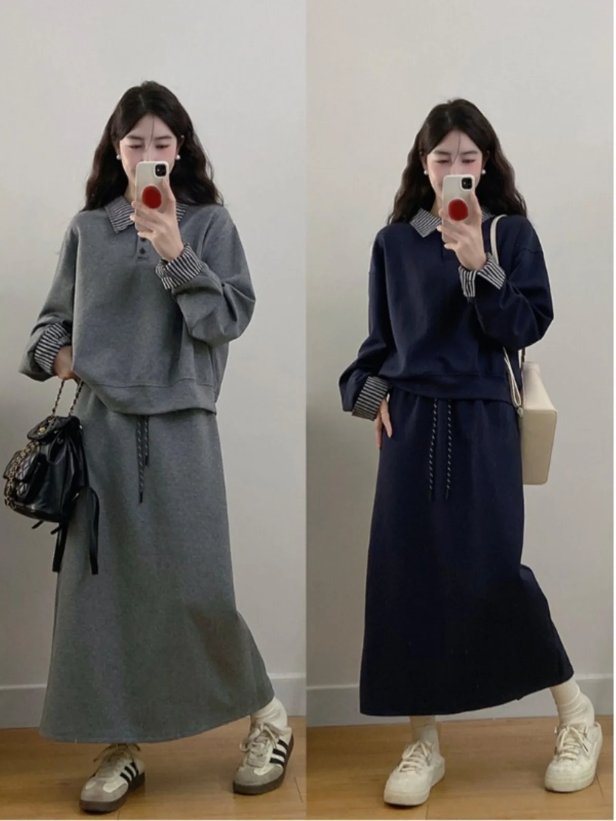 

plus Size Retro College Style Set Women's Autumn Casual Long Sleeve Sweatshirt Slimming High Waist Skirt Two Piece Set