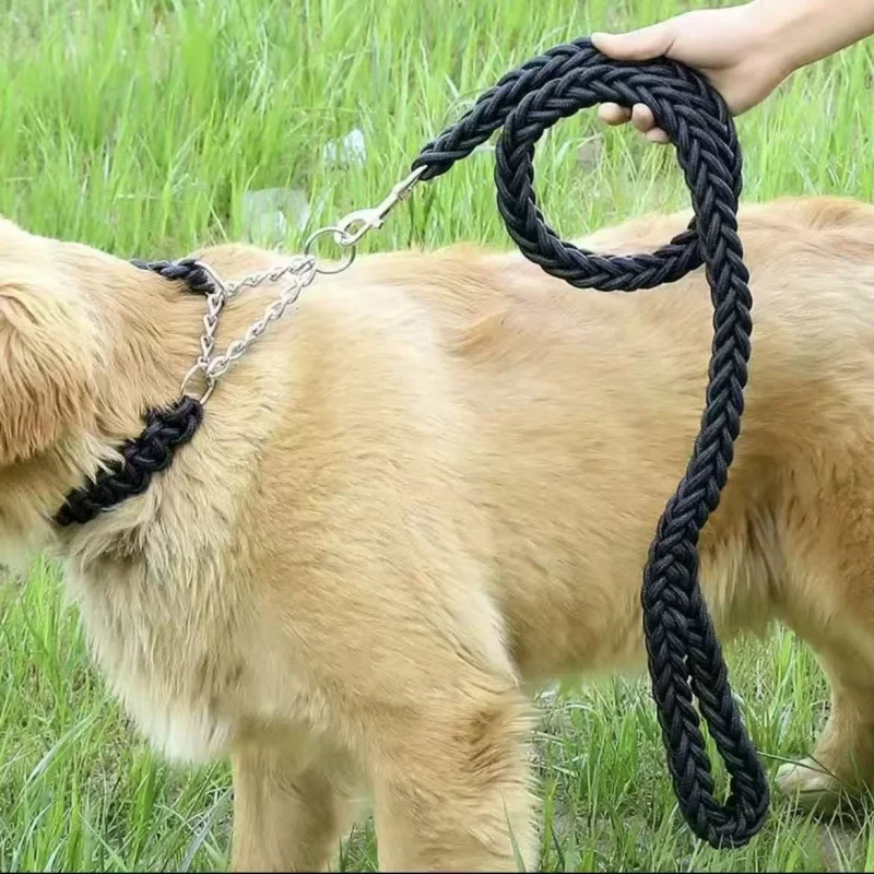 Large Dog Leash Nylon Braided Traction Rope Pet Walking Thick Hand Rope For Bulldog Rottweiler Hound Dogs Accessories