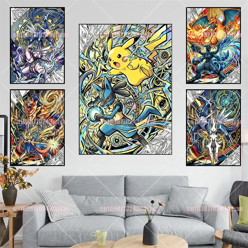 Anime Pokemon Pikachu Lucario Greninja Charizard Canvas Painting Vintage Poster Print Cartoon Character Picture Home Wall Art