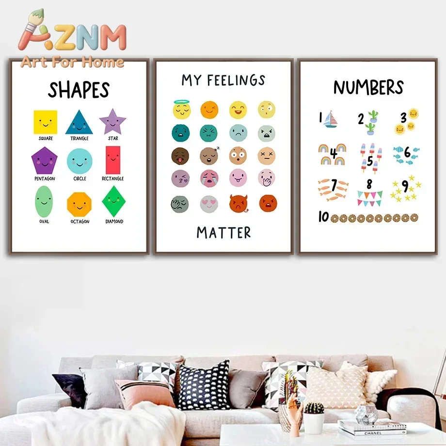 1pc frameless English Education Poster Alphabet Number Color Shape Wall Art Prints Canvas Painting Wall Pictures Kids Bedroom Cl