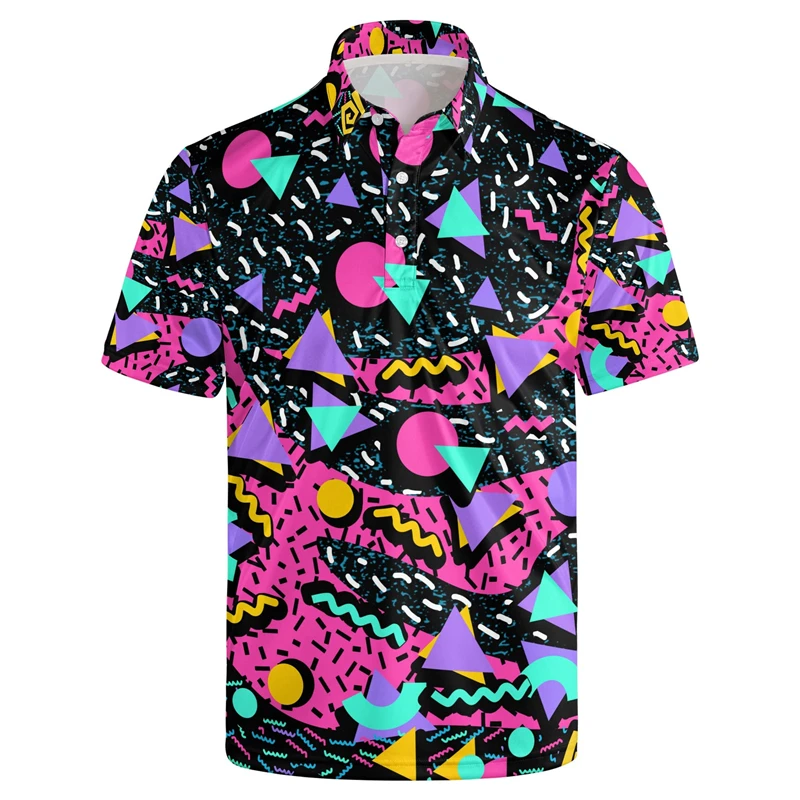 Classic 3d Print Hawaiian Polo Shirt Men Funky Retro 80s 90s Graphics Shirt Party Short Sleeve Button Tees Street Y2k Clothing