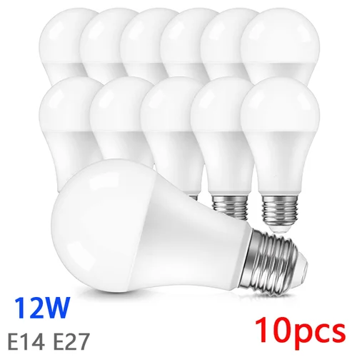 E27 E14 LED 전구, 12W, 120W 백열 램프, 1200 루멘, 거실용 울트라 브라이트, 10 개 