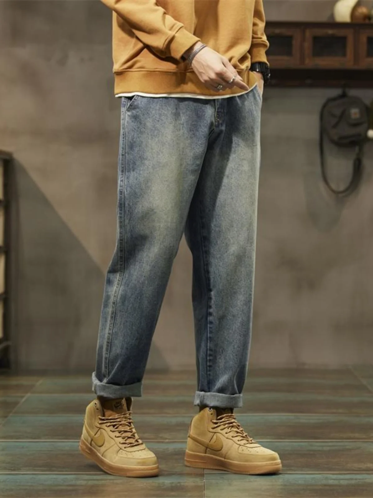 الرجعية الأمريكية Sle الرجال الجينز فضفاض مستقيم عارضة السراويل تنوعا سليم صالح هارلان السراويل الطويلة لربيع الخريف #3